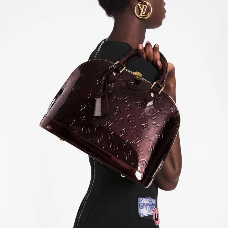 Out of all LV Monogram Vernis Leather Alma PM Burgundy