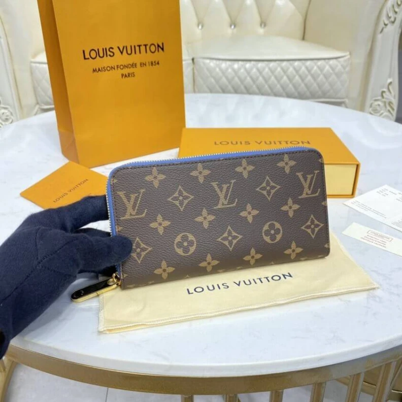 Replica bags 19.5 x 10 Louis Vuitton Monogram Zippy Wallet Blue