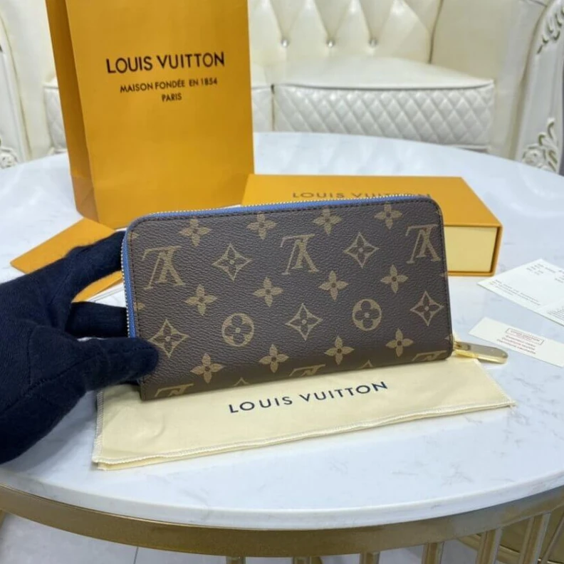Replica bags 19.5 x 10 Louis Vuitton Monogram Zippy Wallet Blue