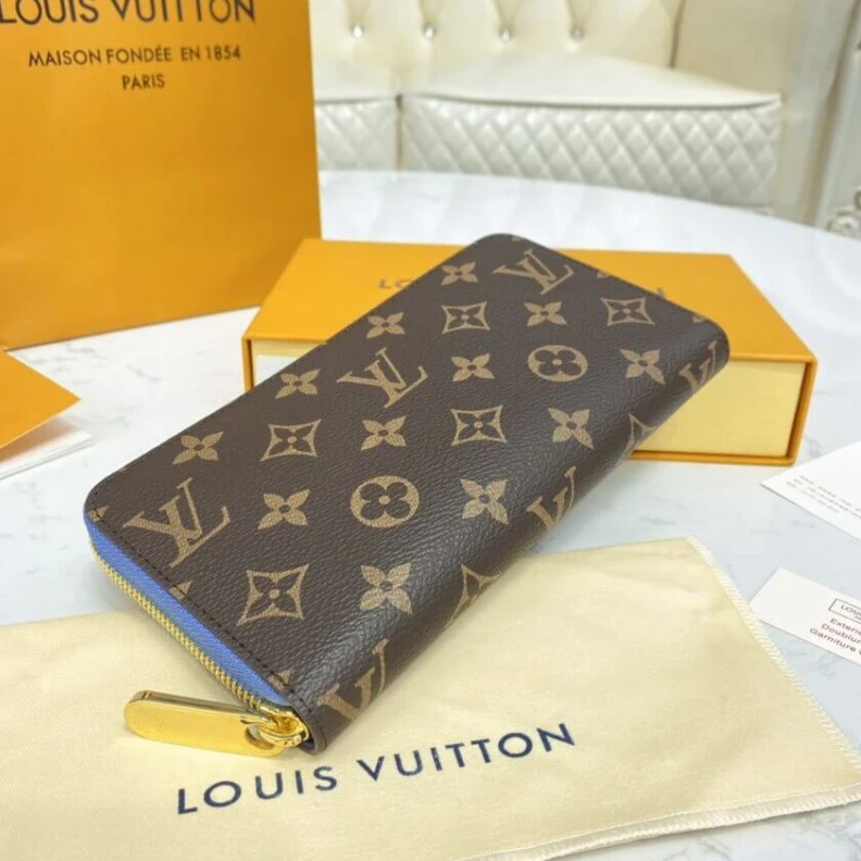 Replica bags 19.5 x 10 Louis Vuitton Monogram Zippy Wallet Blue