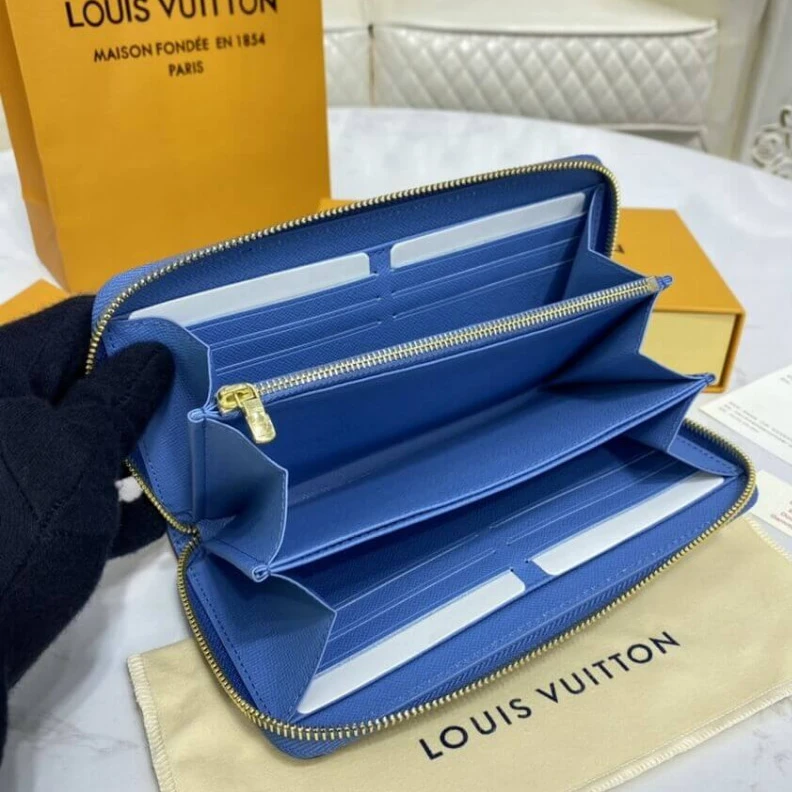 Replica bags 19.5 x 10 Louis Vuitton Monogram Zippy Wallet Blue