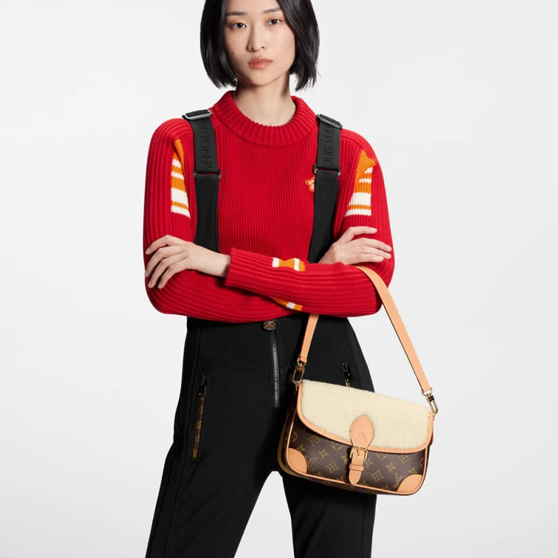 Replica bags lv Handle:Si Louis Vuitton Monogram and Shearling Diane Bag
