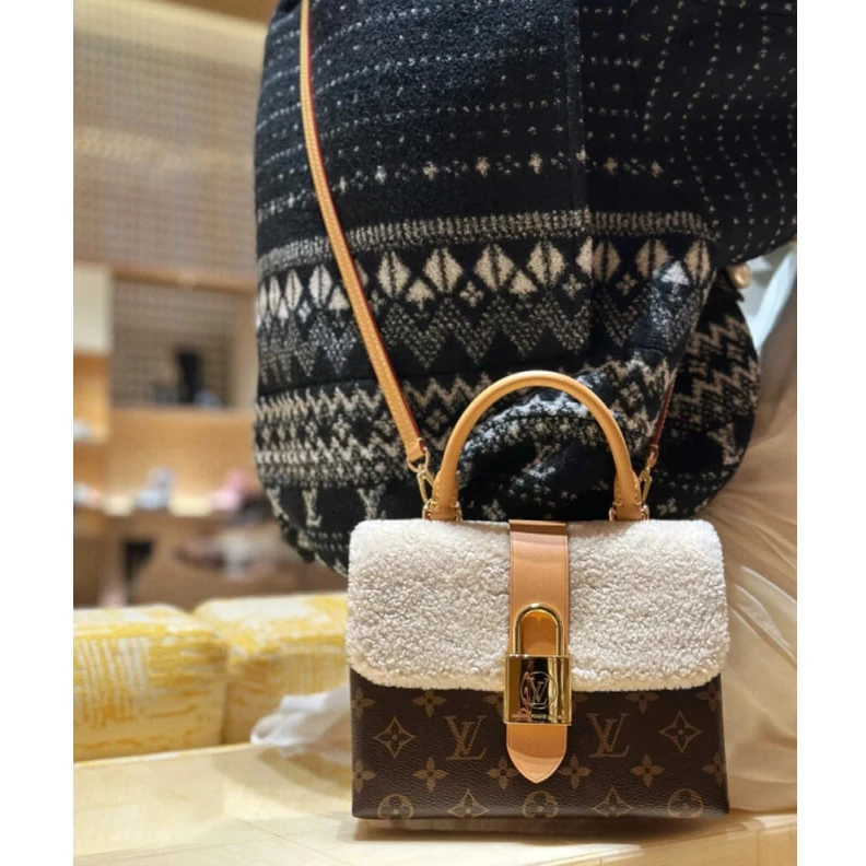 Lv belts replica Goldcolor Louis Vuitton Monogram and Shearling Locky BB