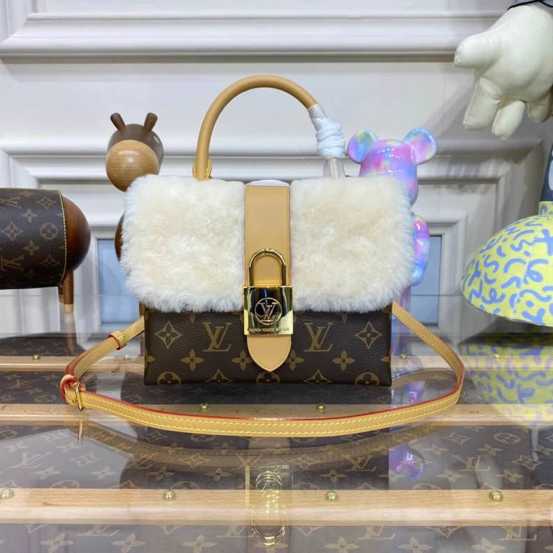 Lv belts replica Goldcolor Louis Vuitton Monogram and Shearling Locky BB