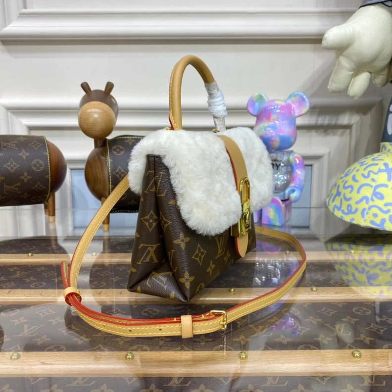 Lv belts replica Goldcolor Louis Vuitton Monogram and Shearling Locky BB