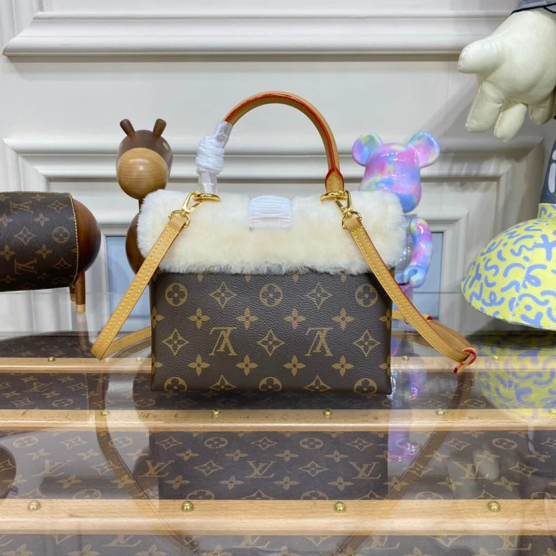 Lv belts replica Goldcolor Louis Vuitton Monogram and Shearling Locky BB