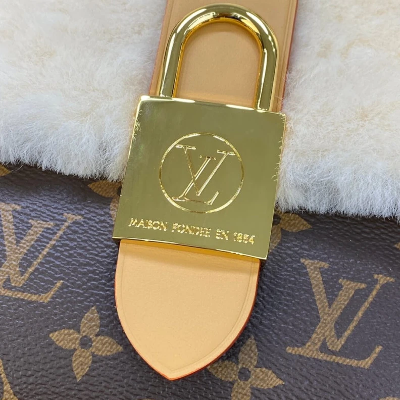 Lv belts replica Goldcolor Louis Vuitton Monogram and Shearling Locky BB