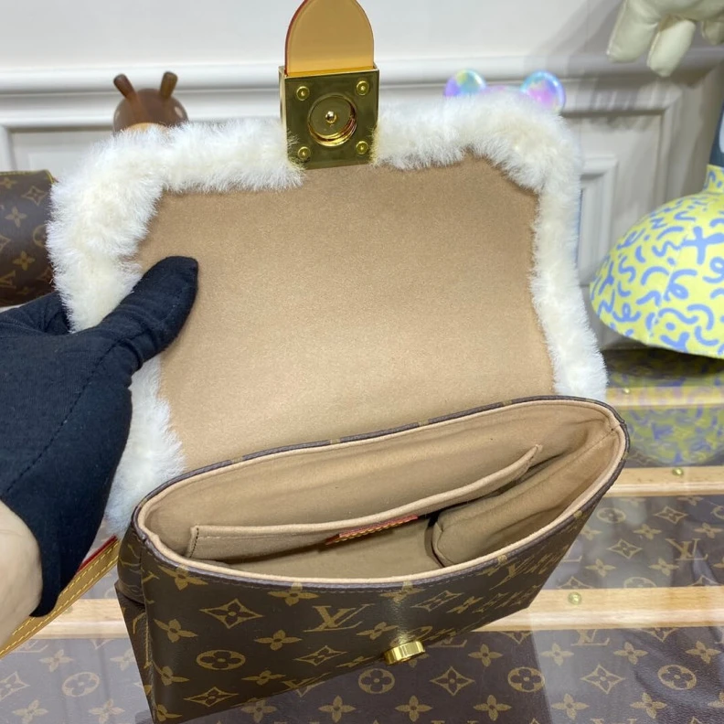 Lv belts replica Goldcolor Louis Vuitton Monogram and Shearling Locky BB