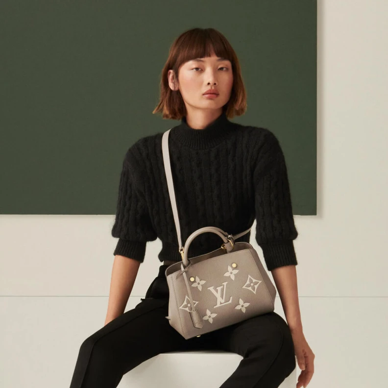 Replica bag Microfibe Louis Vuitton Montaigne BB Tourterelle Gray Cream