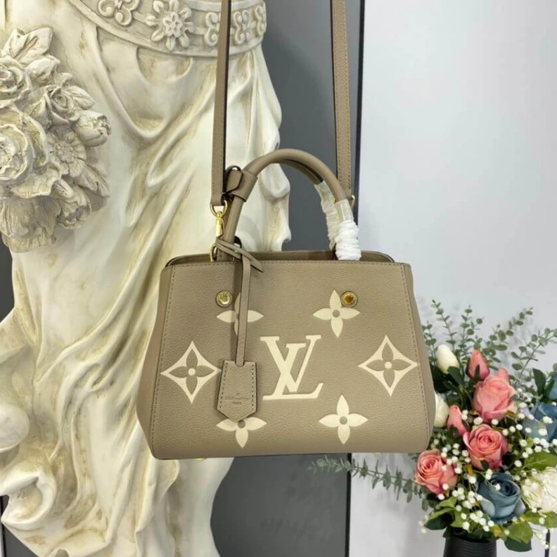 Replica bag Microfibe Louis Vuitton Montaigne BB Tourterelle Gray Cream