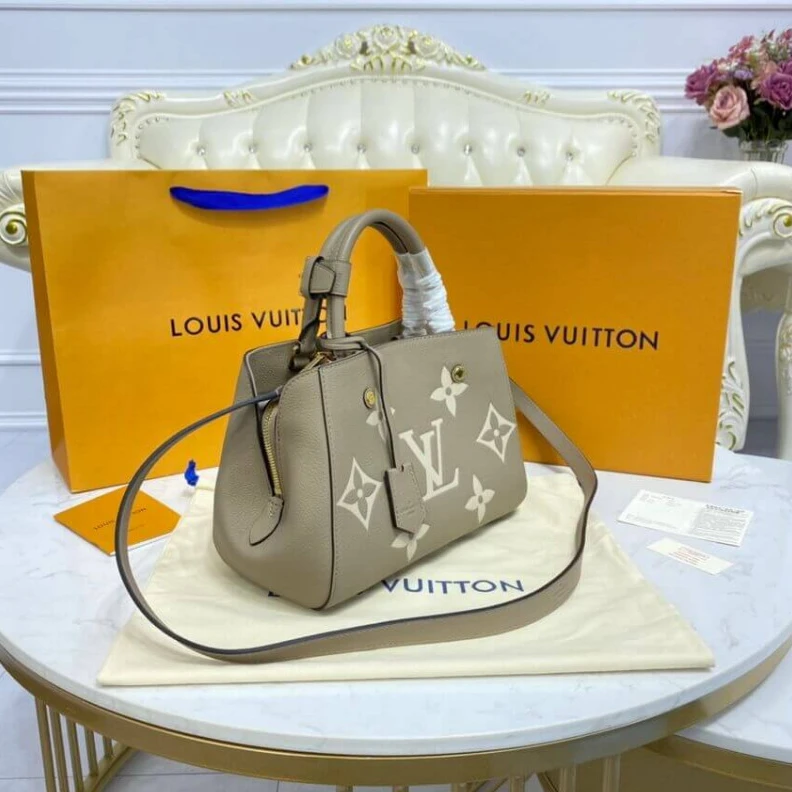 Replica bag Microfibe Louis Vuitton Montaigne BB Tourterelle Gray Cream