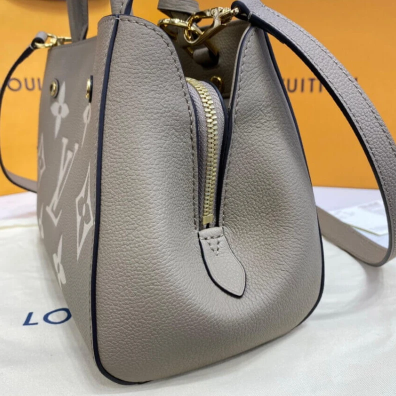 Replica bag Microfibe Louis Vuitton Montaigne BB Tourterelle Gray Cream