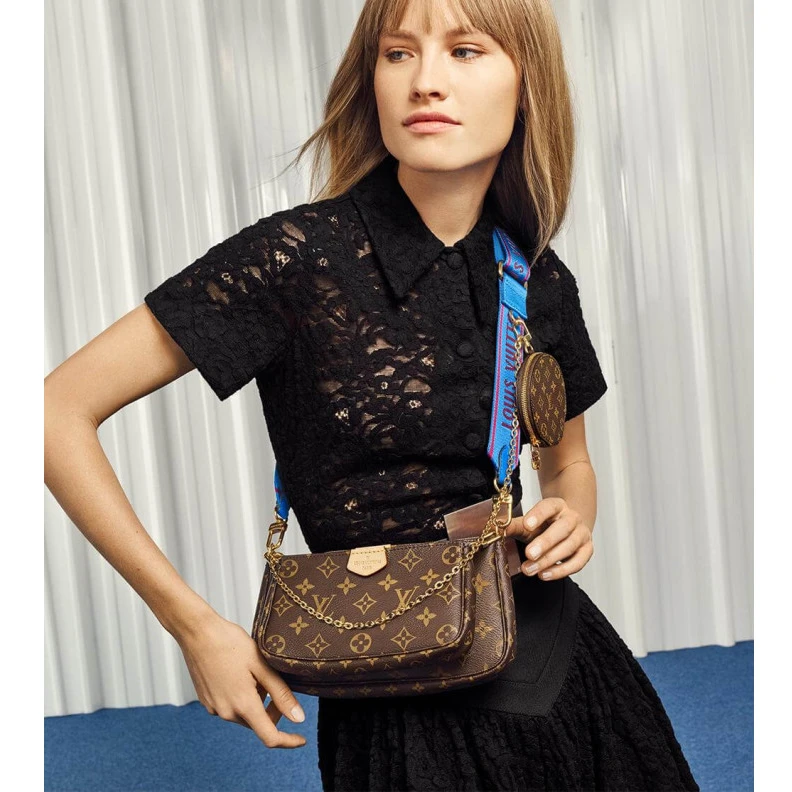 Top lv Goldcolor LV Multi Pochette Accessoires Blue Strap