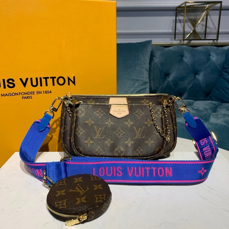 Top lv Goldcolor LV Multi Pochette Accessoires Blue Strap