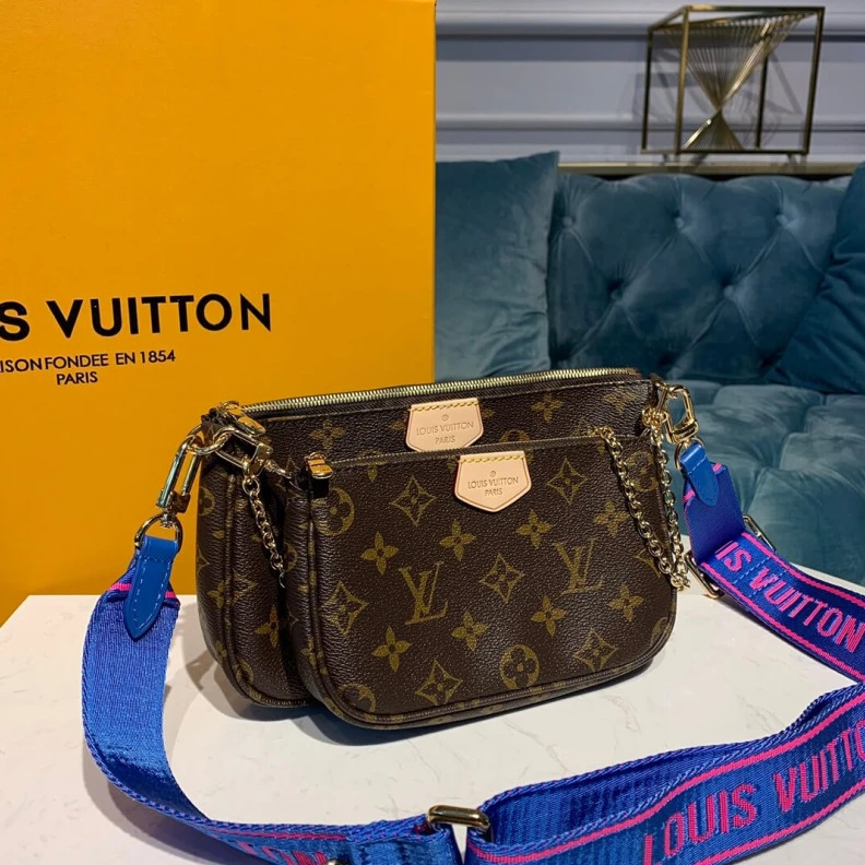 Top lv Goldcolor LV Multi Pochette Accessoires Blue Strap