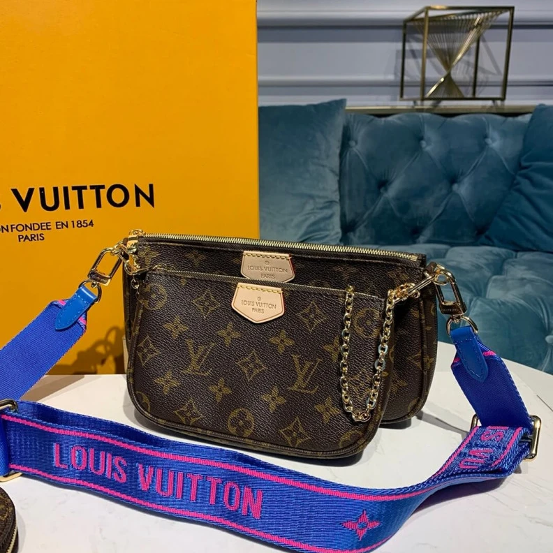 Top lv Goldcolor LV Multi Pochette Accessoires Blue Strap