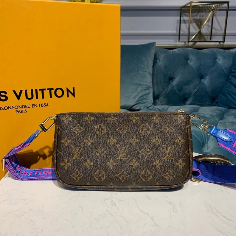 Top lv Goldcolor LV Multi Pochette Accessoires Blue Strap
