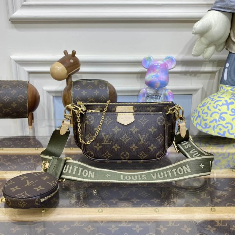 Mythick Removable Louis Vuitton Multi Pochette Accessoires Khaki and Beige Strap