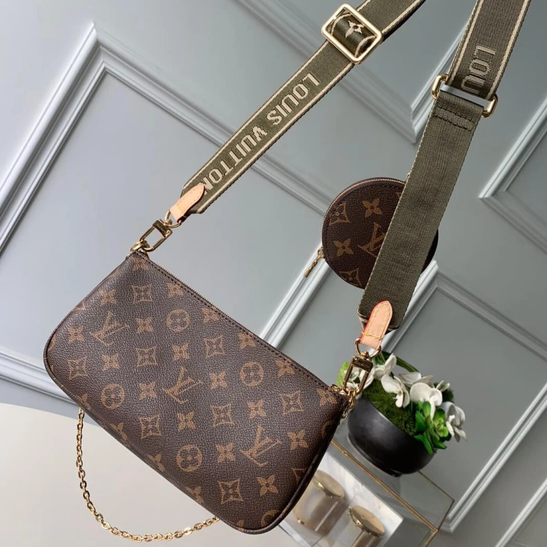 Mythick Removable Louis Vuitton Multi Pochette Accessoires Khaki and Beige Strap
