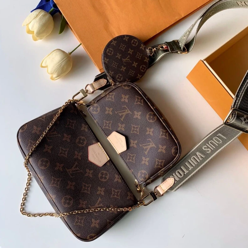 Mythick Removable Louis Vuitton Multi Pochette Accessoires Khaki and Beige Strap