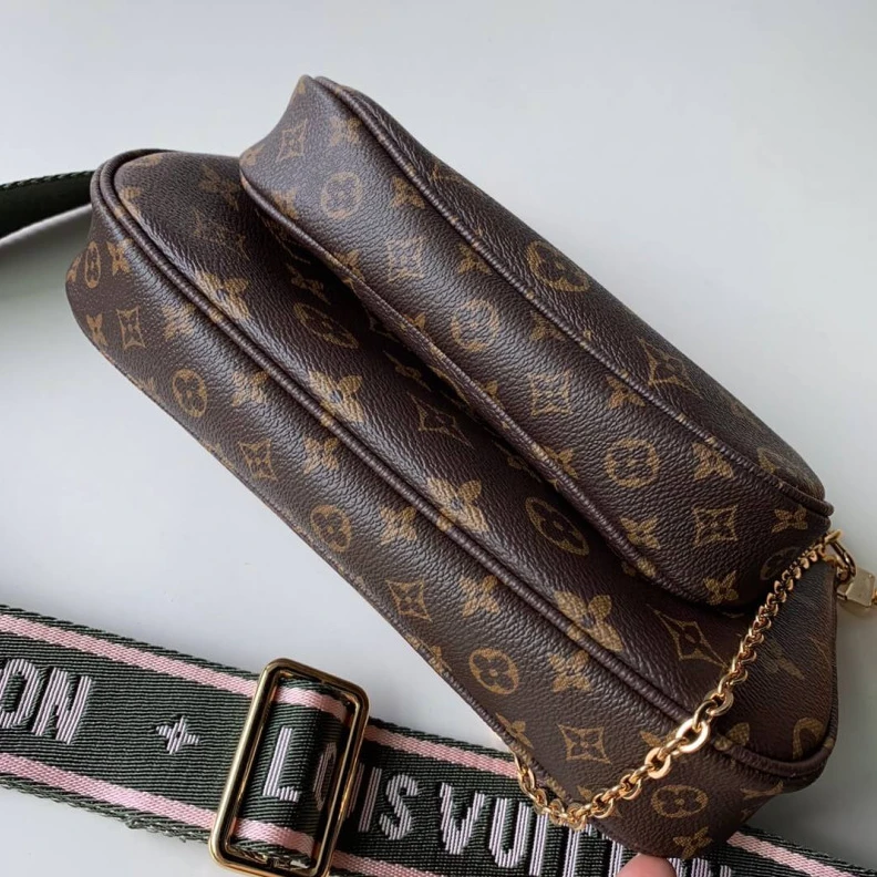 Replica bags Goldcolor Louis Vuitton Multi Pochette Accessoires Khaki and Pink Strap