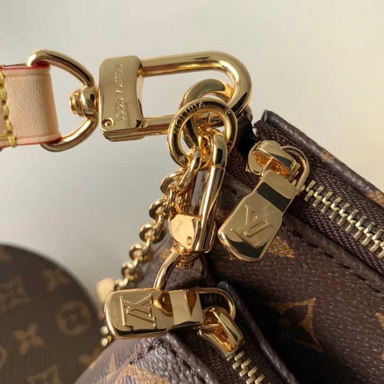 Replica bags Goldcolor Louis Vuitton Multi Pochette Accessoires Khaki and Pink Strap
