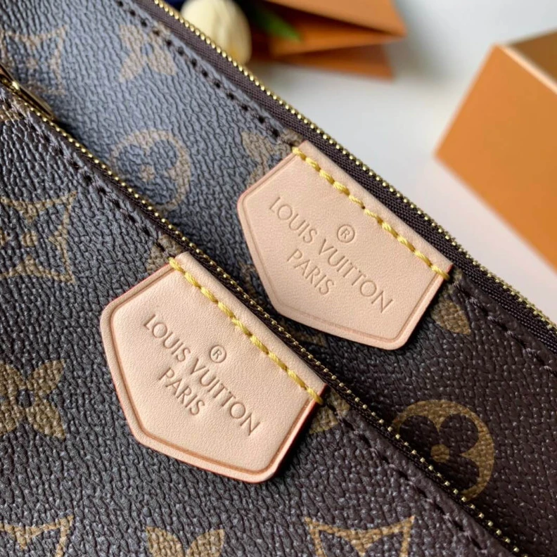 Replica bags Goldcolor Louis Vuitton Multi Pochette Accessoires Khaki and Pink Strap