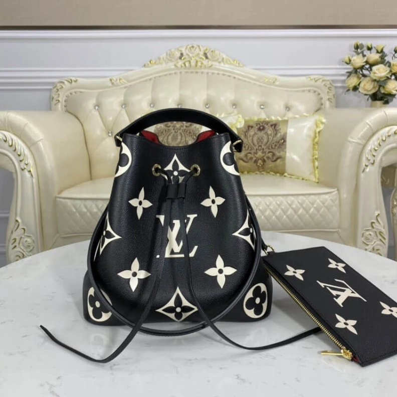 Replica bags Embossed Louis Vuitton NeoNoe MM Black Beige