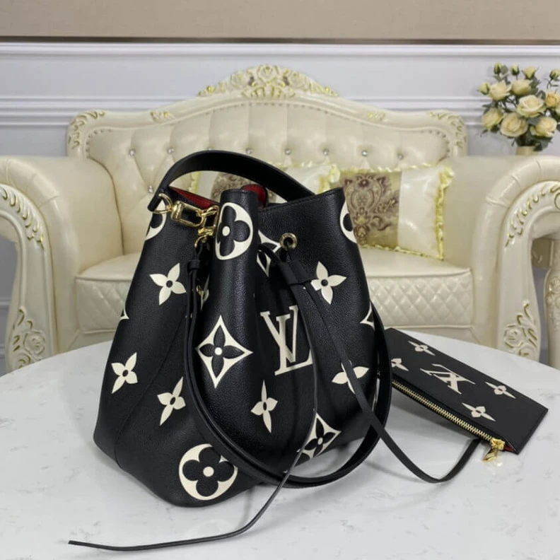 Replica bags Embossed Louis Vuitton NeoNoe MM Black Beige