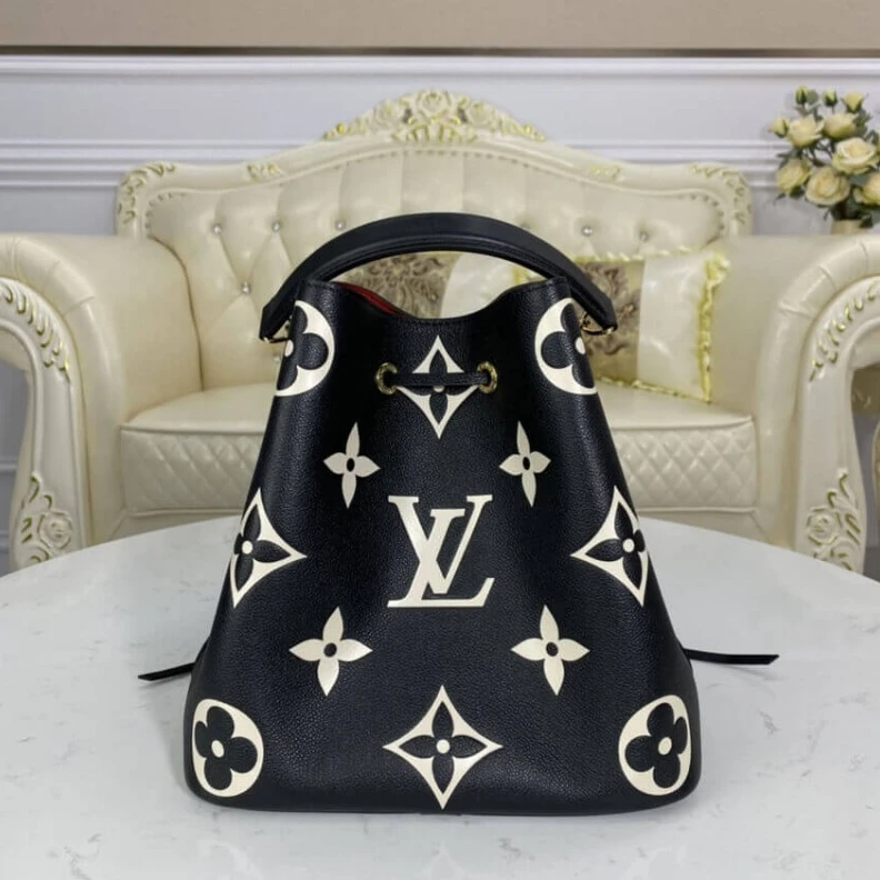 Replica bags Embossed Louis Vuitton NeoNoe MM Black Beige