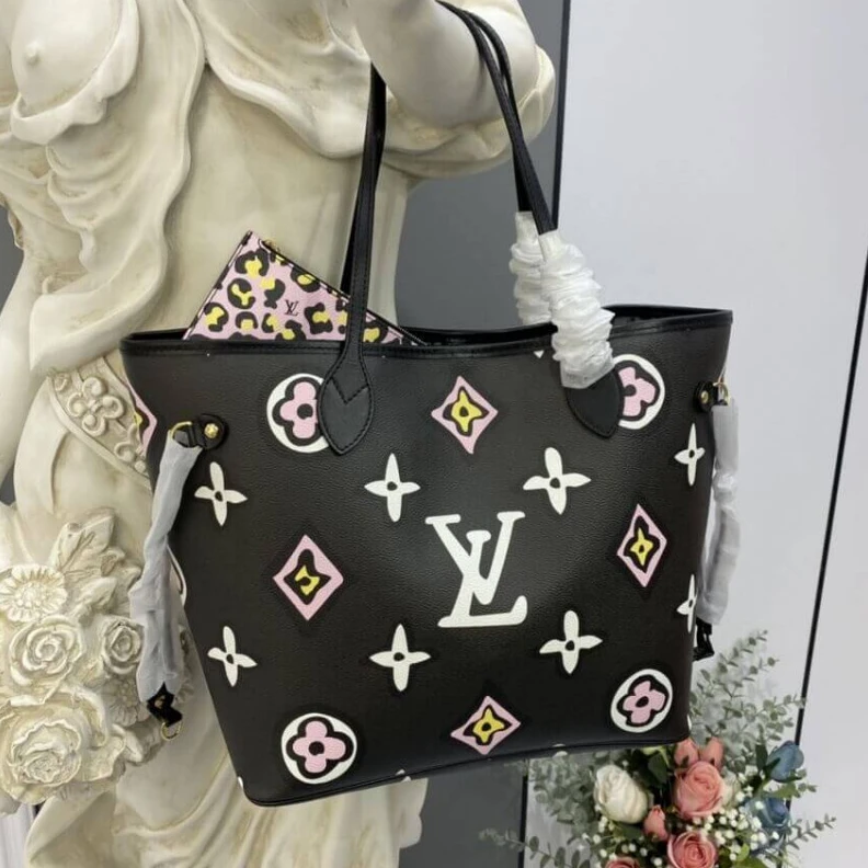 Top lv Cowhidele Louis Vuitton Neverfull MM Black