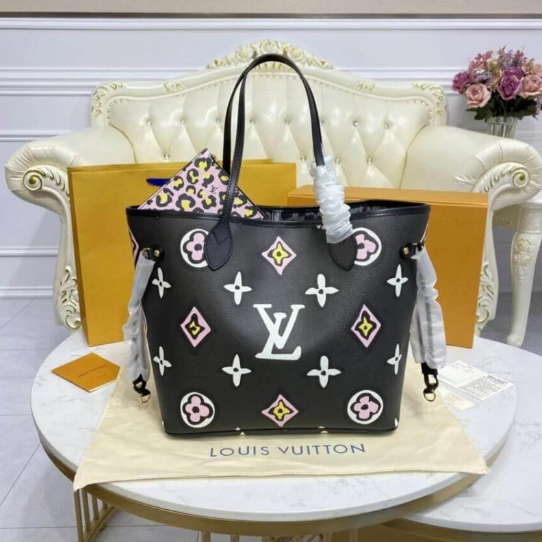 Top lv Cowhidele Louis Vuitton Neverfull MM Black
