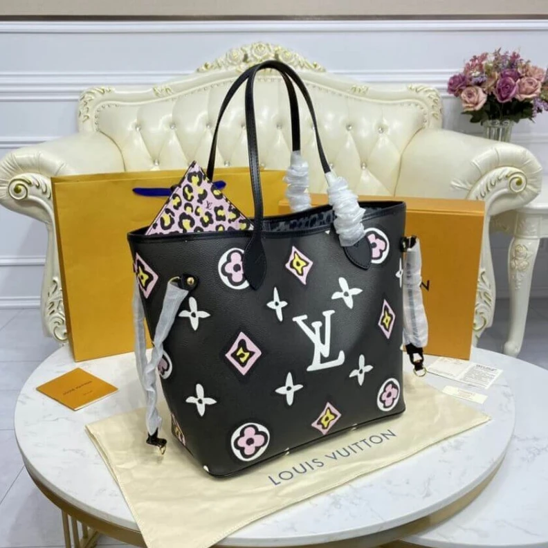 Top lv Cowhidele Louis Vuitton Neverfull MM Black
