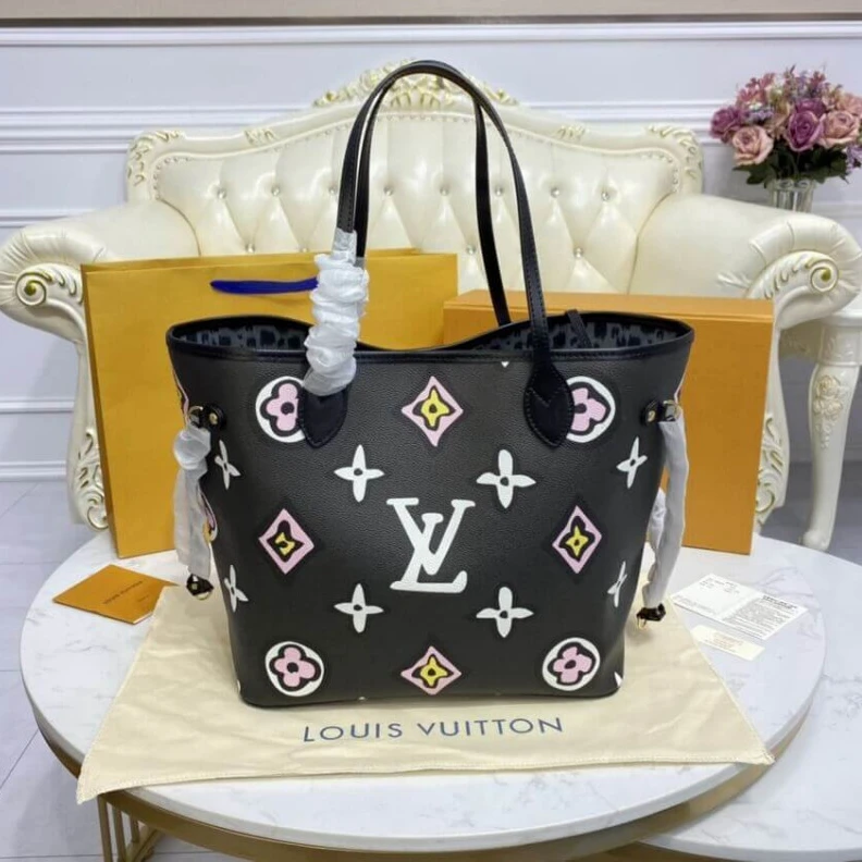 Top lv Cowhidele Louis Vuitton Neverfull MM Black