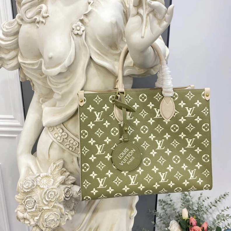 Lv belts replica Grained c Louis Vuitton Onthego MM Khaki Beige