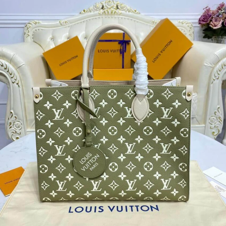 Lv belts replica Grained c Louis Vuitton Onthego MM Khaki Beige