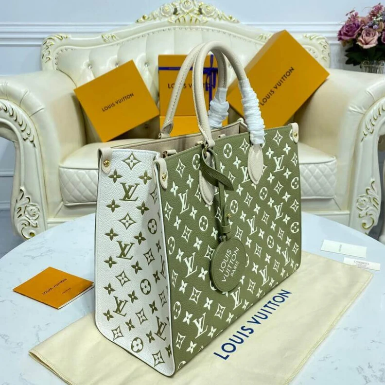 Lv belts replica Grained c Louis Vuitton Onthego MM Khaki Beige