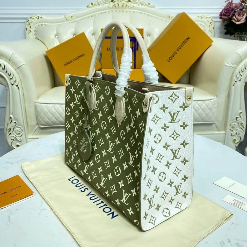 Lv belts replica Grained c Louis Vuitton Onthego MM Khaki Beige