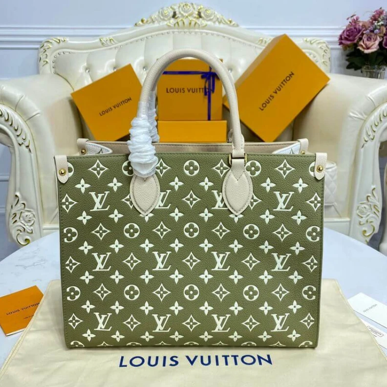 Lv belts replica Grained c Louis Vuitton Onthego MM Khaki Beige