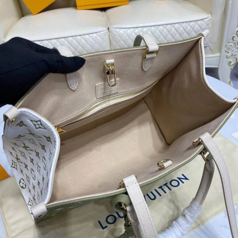 Lv belts replica Grained c Louis Vuitton Onthego MM Khaki Beige