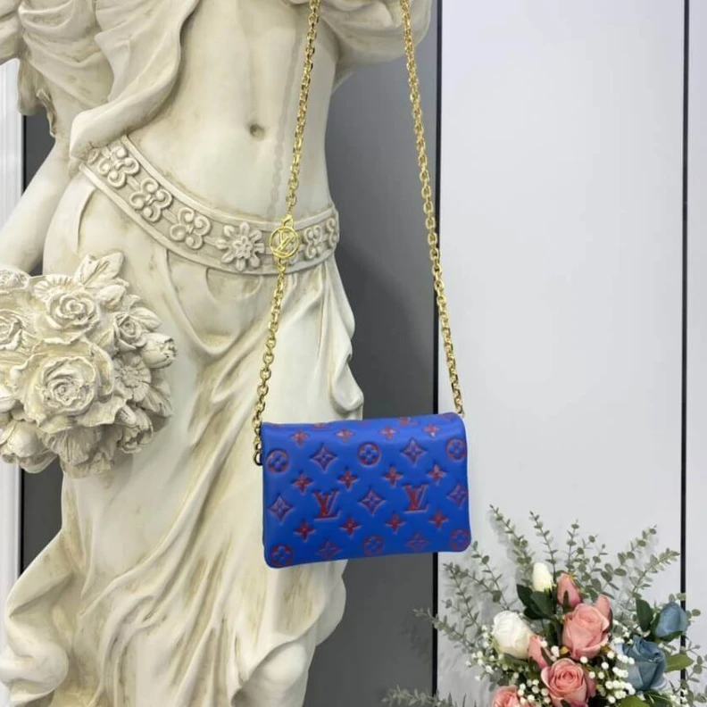 Top lv Chain Dro Louis Vuitton Pochette Coussin Blue   Red