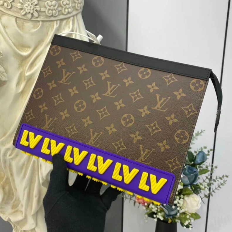 Microfibe Louis Vuitton Pochette Voyage MM Monogram LV Rubber