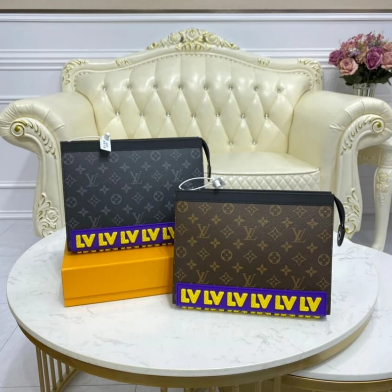 Mythick Microfibe Louis Vuitton Pochette Voyage MM Monogram LV Rubber