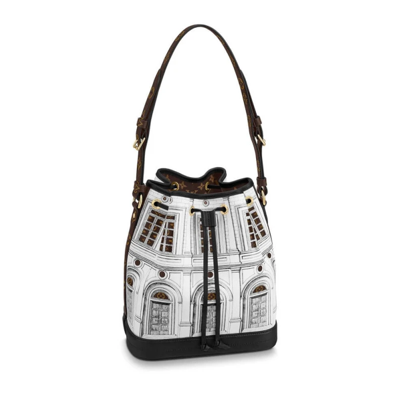 Drawstrin Louis Vuitton Printed Matte Calf Leather Noé MM