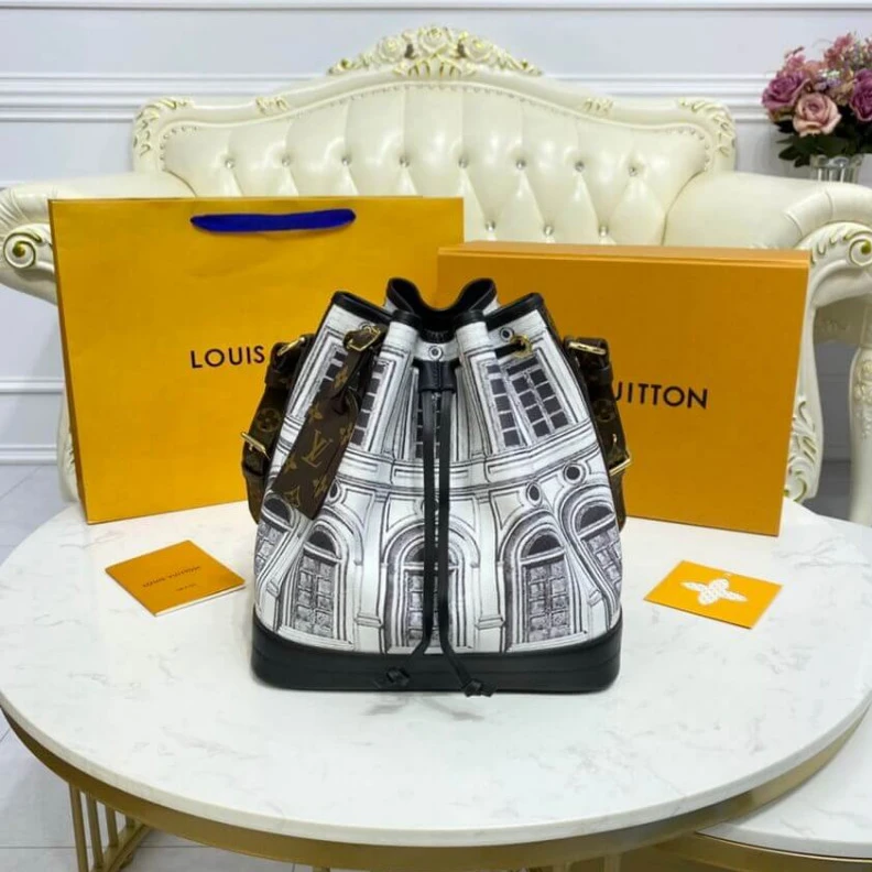 Replica bags Drawstrin Louis Vuitton Printed Matte Calf Leather Noé MM
