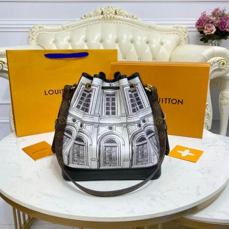 Replica bags Drawstrin Louis Vuitton Printed Matte Calf Leather Noé MM