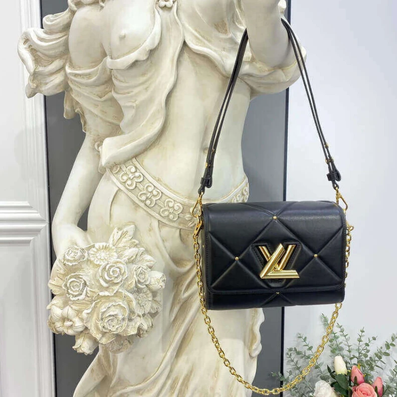 Lv belts replica Inside fl Louis Vuitton Sheepskin Leather Twist MM Black