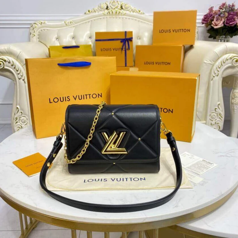 Lv belts replica Inside fl Louis Vuitton Sheepskin Leather Twist MM Black