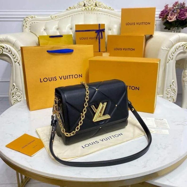 Lv belts replica Inside fl Louis Vuitton Sheepskin Leather Twist MM Black