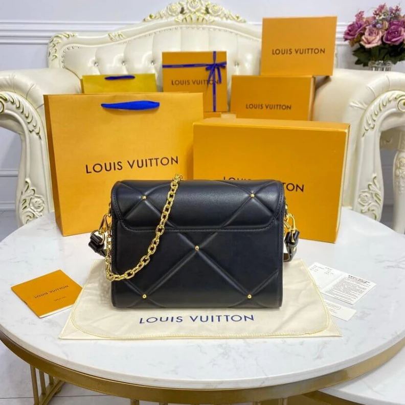Lv belts replica Inside fl Louis Vuitton Sheepskin Leather Twist MM Black